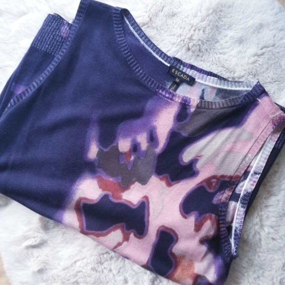 Escada Sleeveless Abstract Purple and Metallic Sleeveless Sweater Tank Shell M
